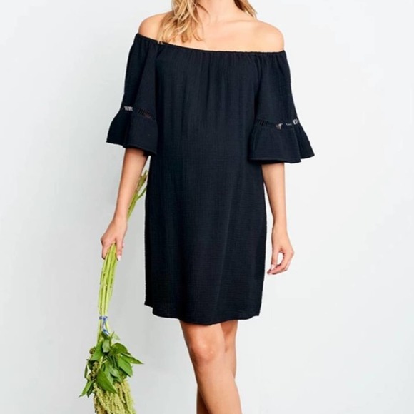Maternal America Dresses & Skirts - Maternal America Women's Black Cotton Bell Half Sleeve Off Shoulder Dress sz S
